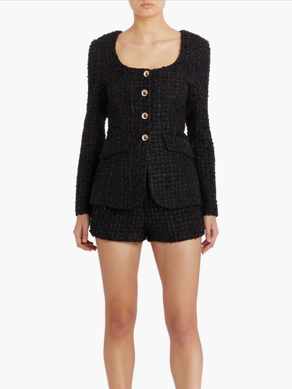 Amanda Uprichard Black Tweed Long-Sleeve Blazer